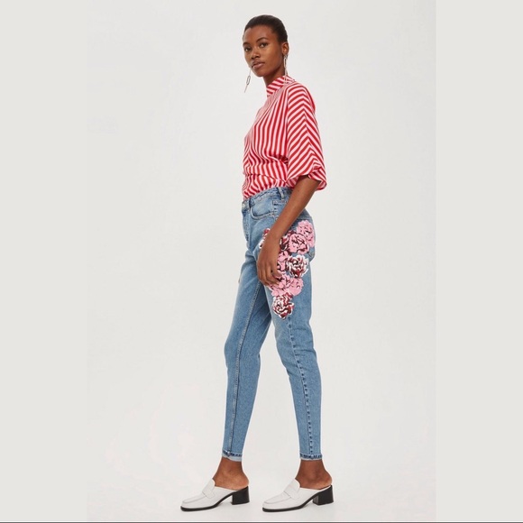 NWT Topshop Floral High Waisted MOM Jeans - Picture 4 of 5